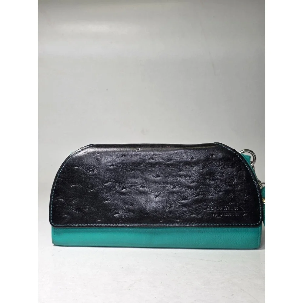 Rogue Women's Wallet Black Teal Leather RFID Shielded Small Wristlet Clutch Zip